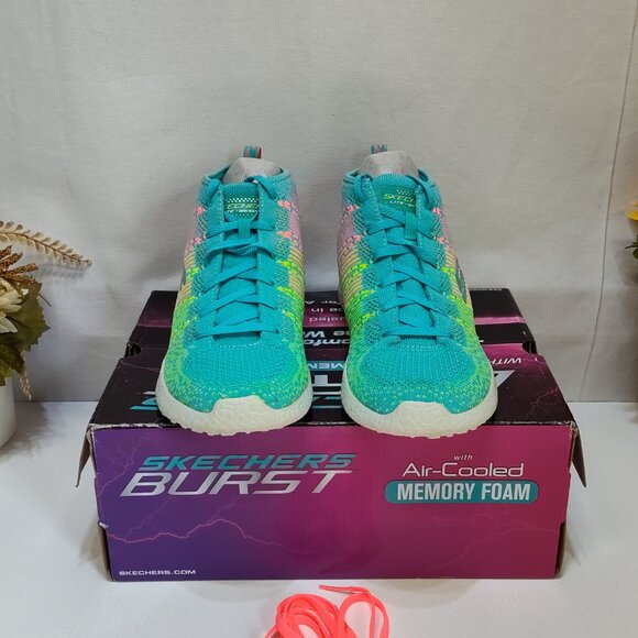 Skechers Burst High-Top Shoes Air-Cooled Memory Foam Womens 8.5 Turquoise Multi - Picture 5 of 12
